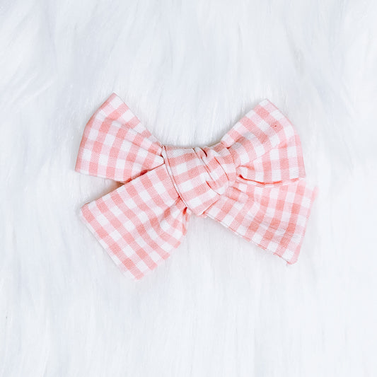 The "Strawberry gingham" pin wheel hairbow